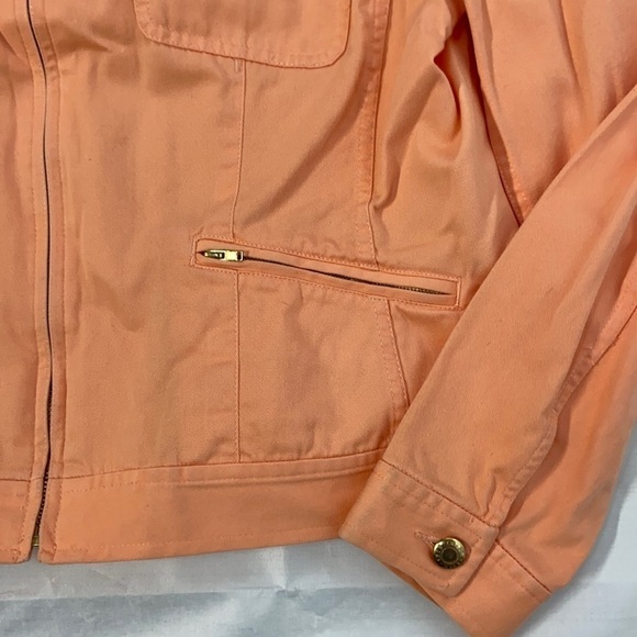 Chaps Cotton Peach Full Front Zip Closure Long Sleeve Denim Jacket - Picture 11 of 14
